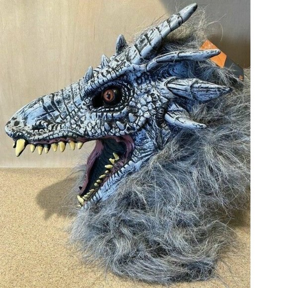 Boys Teens Deluxe Dragon Mask Halloween Costume Gray Headpiece Hyde and Eek NWT - Picture 3 of 4